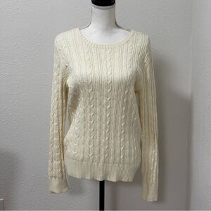 St. John's Bay Women's Ivory Cable Knit Crew Neck Sweater Size Large